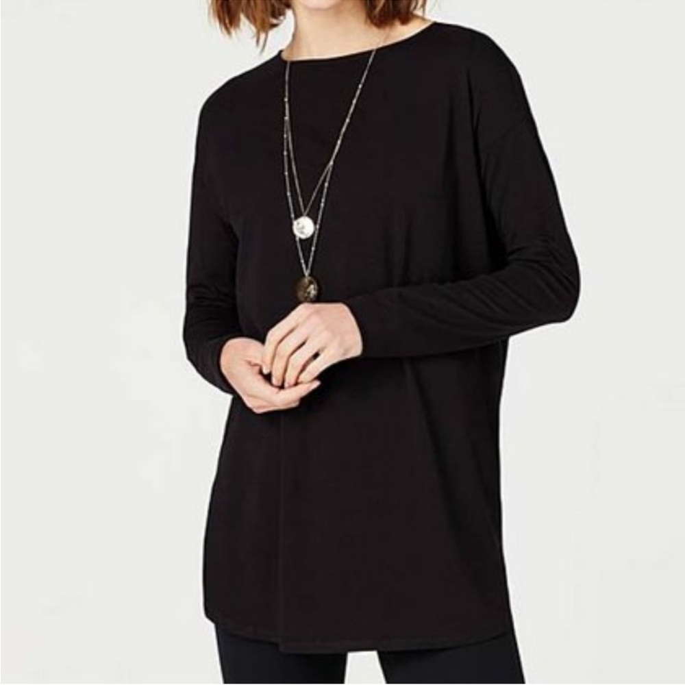 J Jill Luxe Supima Cotton Tunic Black Long Sleeve Shirt Top Casual Soft Comfort